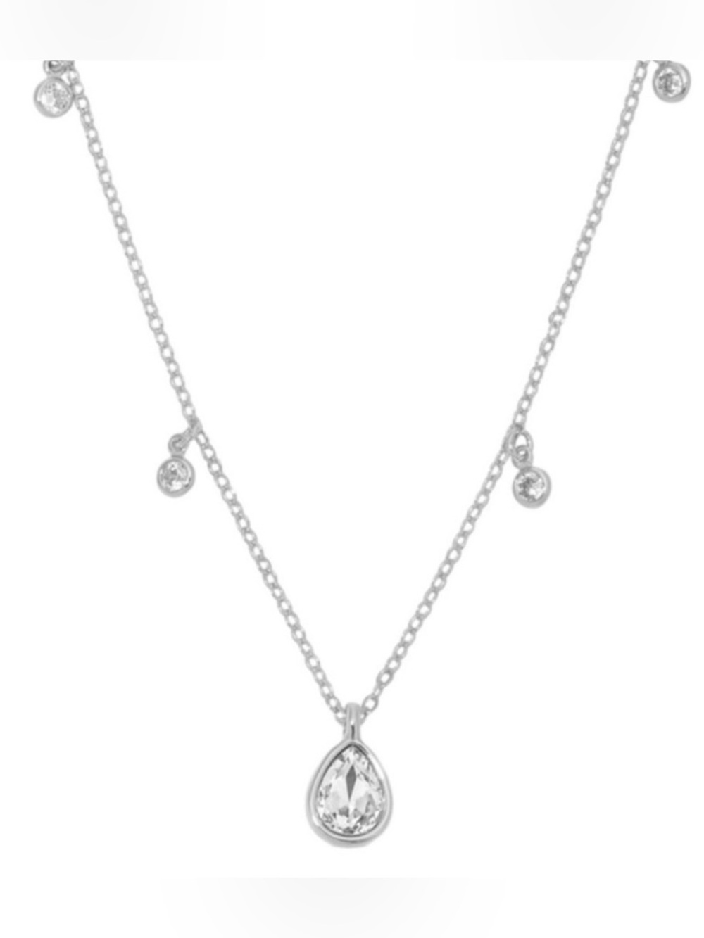 Ettika Silver Necklace with Clear Teardrop and Accent Stones